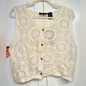 100% Cotton Cream Crochet Embroidered Vest